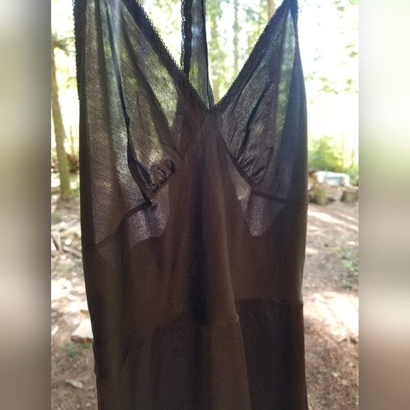 Night Gown Slip Long Dress Kayser Canada Medium Black Spaghetti Strap V Neck - Picture 4 of 9